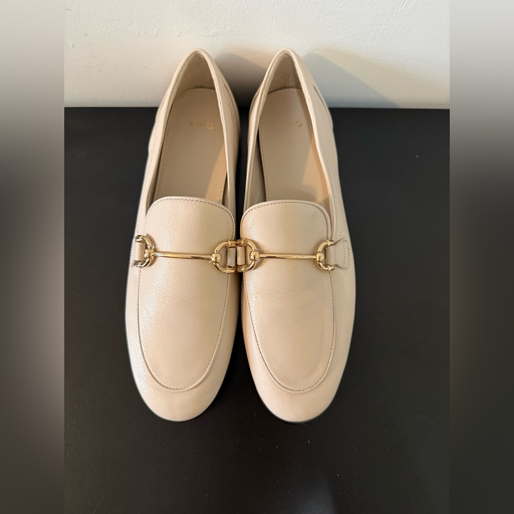 Mango Beige Loafers with Gold Detail